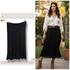 🌿Qian Cai Women's Size 15 (Med/Large) Black Sequin Lined Skirt-FABULOUS!